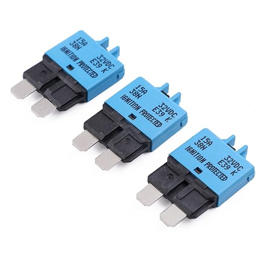 12V 24V 15A Manual Reset Fuse Circuit Breaker ATO/ATC Low Profile - UL Certified - Resettable Blade Fuses 15 Amp max 32V DC for Car, RV, Solar, Boat, Automotive, Marine, 3 Pack