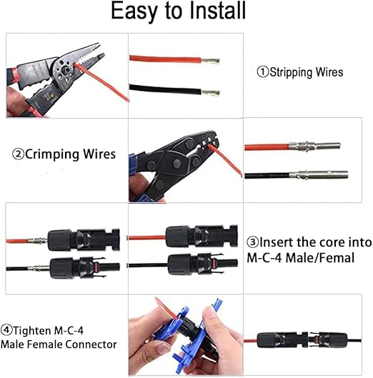 100PCS/50 Pairs Solar Connectors M-C-4 Male/Female IP67 Waterproof Solar Panel Cable Connectors with 2 PCS Spanners