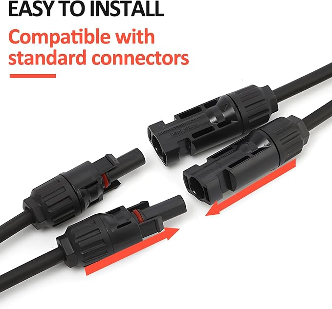 10FT 10AWG Solar Extension Cable with Female and Male Connector with Extra Free Pair of Solar Y Connector Adaptor Kit for Home, Ship and RV Solar Panels
