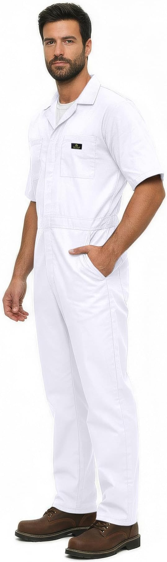 Natural Uniforms Mens Short Sleeve Zip Up Coverall, Stain and Wrinkle Resistant (White, XX-Large)
