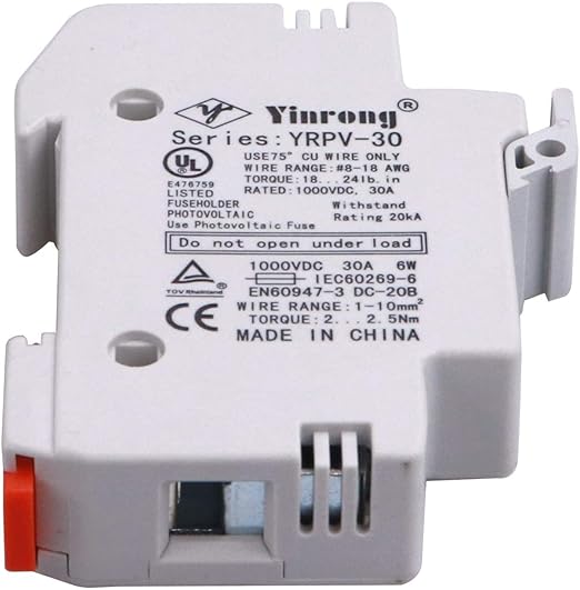 ZOOKOTO 2 PCS Solar Fuse Holder 15A 1000V DIN Rail Mount Fuse Holder 1 Pole White Plastic Housing with 10x38mm 2 Fuses 15A