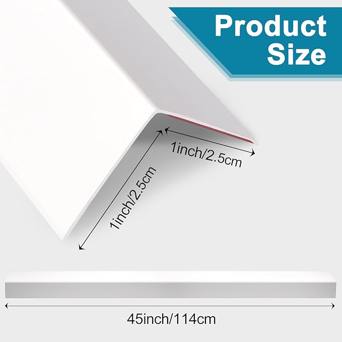 Raytano 8Pcs 45" L ×1" W Self Adhesive Metal Corner Protectors, Modern Aluminum Wall Corner Guards for Wall Door Furniture Cabinet Baseboard Frame Protection and Decoration (Size:45" x 1",White)