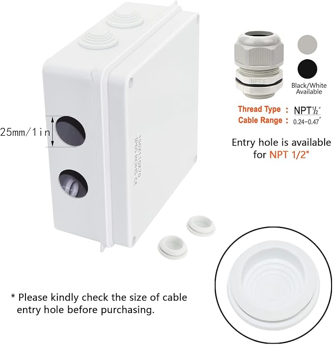 LeMotech ABS Plastic Dustproof Waterproof IP65 Junction Box Universal Electrical Project Enclosure White 5.9 x 5.9 x 2.8 inch (150 x 150 x 70 mm)