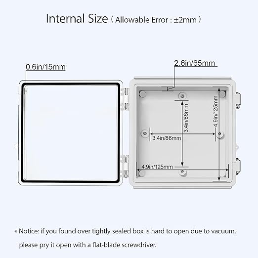 LeMotech Electrical Box, IP67 Waterproof Hinged Clear Cover Stainless Steel Latch Junction Box, ABS Plastic Electrical Enclosure with Mounting Plate,Wall Brackets, Cable Glands,5.9"x5.9"x3.5",Grey