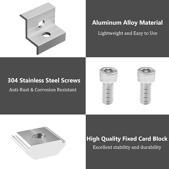 10pcs Solar Panel End Clamp for Standar, Aluminum 30mm/35mm Solar Panel Brackets, Solar Panel Mounting Kit for Metal Roof, Tin Roof, Flat Roof, Sheet Roof, Silver
