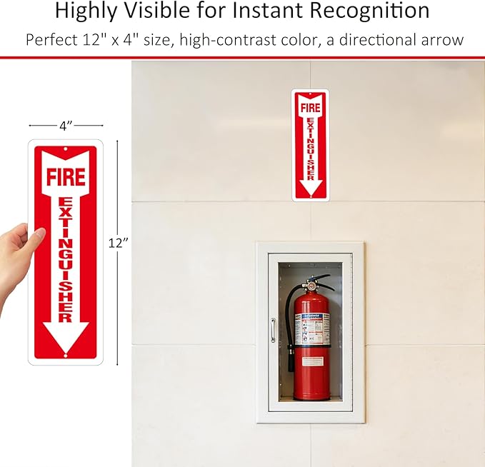 (8 Pack) Self-adhesive Fire Extinguisher Sign, 12" x 4" Durable Plastic Fire Extinguisher Sticker for Business and Home Use, Indoor, Outdoor, 20 Mil Thick PVC Safety Signs, Weather-resistant, No Fade, Easy to Install