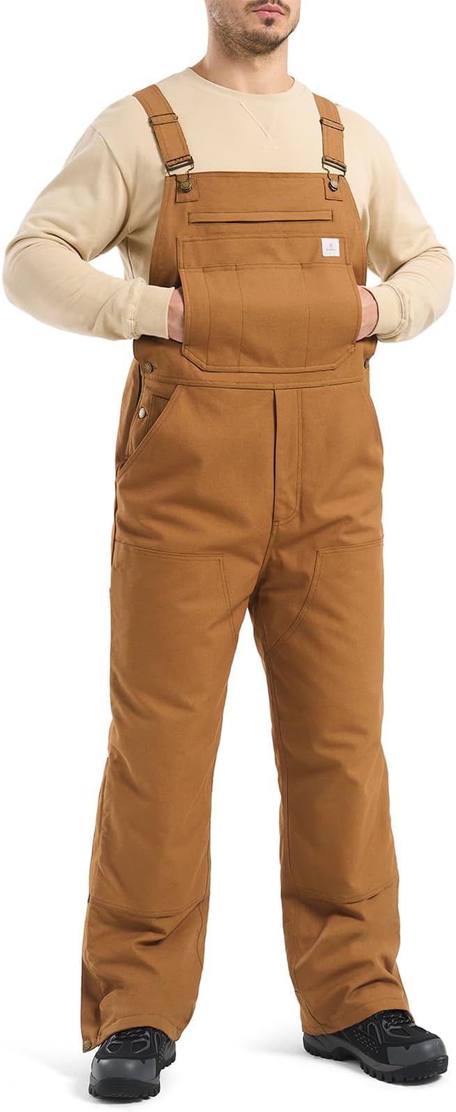 HISEA Insulated Bib Overalls for Men, Winter Water Resistant Duck Canvas Overall, Loose Fit Utility Workwear for Cold Weather