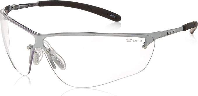 Bollé Safety 40073 Silium Safety Eyewear with Silver Metal + TPE Semi-Rimless Frame and Clear Lens
