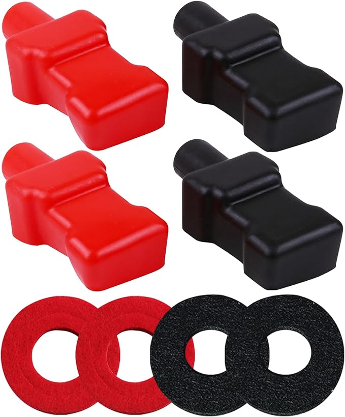 Ampper Top Post Flexible Battery Terminal Cover, Battery Terminal Clamp Insulator Protector W/Washers for Car, Vehicle, RV and Boat (Medium, 2 Sets)