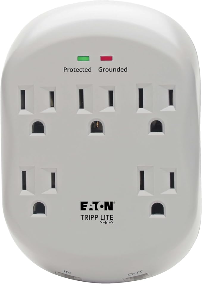 Eaton Tripp Lite SK5TEL-0 Multi-Plug Wall Outlet Extender Surge Protector Plug, 5 Outlets, 1080 Joules, Diagnostic LEDs, Phone (RJ11) Protection, Lifetime Manufacturer's Warranty & $15,000 Insurance