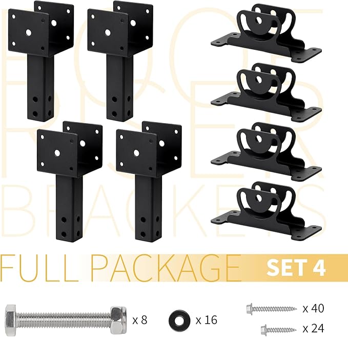 Heavy Duty Roof Riser Brackets Kit, Adjustable Roof Riser Beam Mount Brackets for Roof Pergola Gazebo (Black - Set 4)