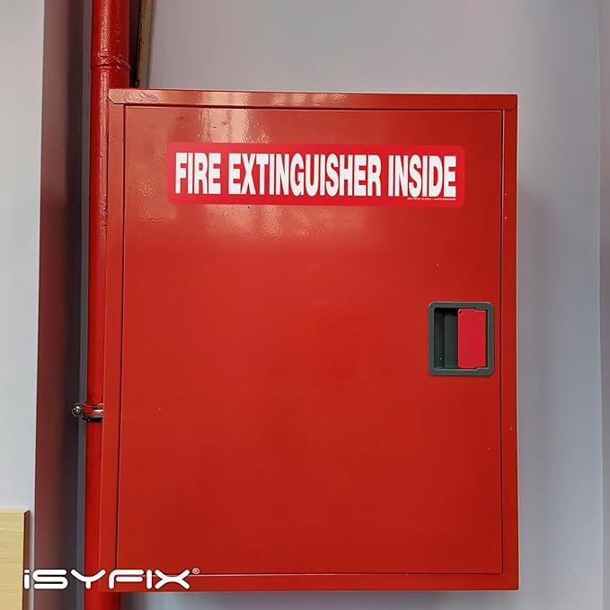 iSYFIX Fire Extinguisher Inside Sticker Sign – 10 Pack 12x2.5 Inch – Self-Adhesive Reflective Vinyl Decals, Laminated UV, Weather, Scratch, Fade Resistance, for Cars, Trucks, Trailers & Vehicles