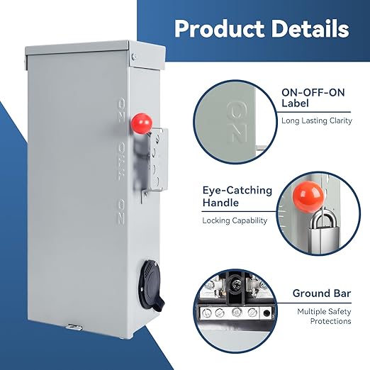 Generator Transfer Switch 50 Amp Kit, 100 Amp Double Throw Transfer Switch Built in 50 Amp Power Inlet (ETL Listed), 120/240V, Stronger Stability, NEMA 3R Enclosure for Outdoor, 10-Year Warranty