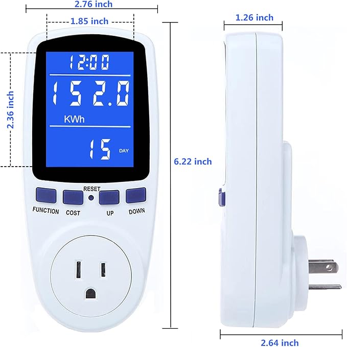 Upgraded Watt Meter Power Meter Plug Home Electricity Usage Monitor, Electrical Usage Monitor Consumption, Energy Voltage Amps Kill Meter with Backlight, Overload Protection, 7 Modes Display-With Cord
