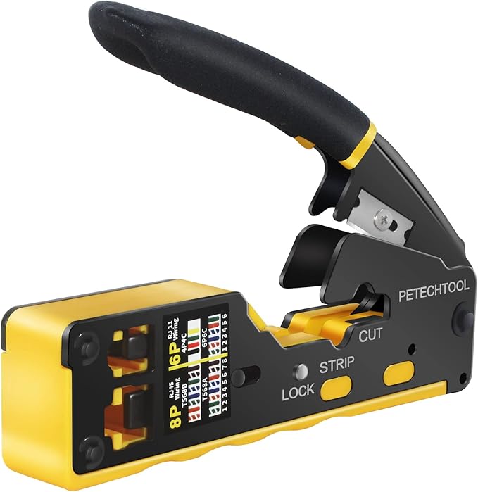 RJ45 Crimp Tool Pass Through Cat5e Cat6 Ethernet Crimping Tool All-in-one Crimper Cable Stripper Cutter For RJ45 Connectors And RJ11/RJ12 Standard Data Cable Plugs