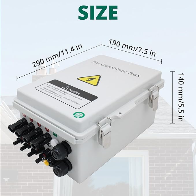 4 String Solar PV Combiner Box with DC Circuit Breaker, Lightning Arrester and 15A Rated Current Fuse for On/Off Grid Solar System(Gray, with Lock)