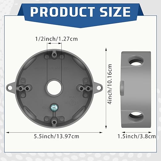 Juexica 4 Pcs 4 Inch Round Electrical Box 1/2 Inch 5 Holes Weatherproof Outlet Junction Ceiling Fan Box for Outdoor Lighting Systems, UL Listed(Gray)
