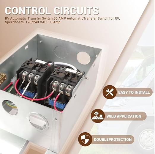 50 AMP Automatic Transfer Switch for RV Outdoor Speedboats 120/240 VAC Generator Transfer Switch 20-45 sec delay