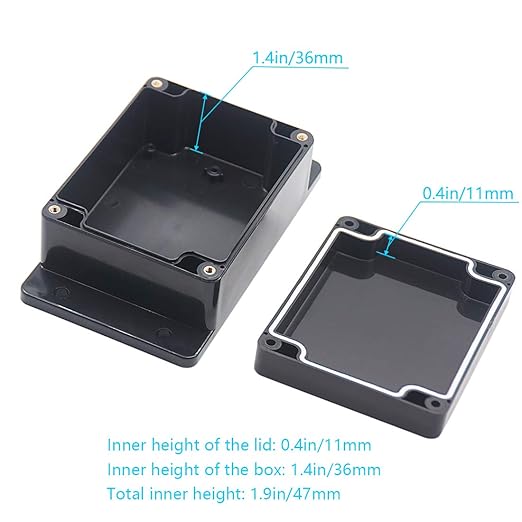 Zulkit Junction Box ABS Plastic Dustproof Waterproof IP65 Universal Electrical Boxes Project Enclosure with Fixed Ear Black 4.5 x 3.5 x 2.2 Inch (115 x 90 x 55mm)(Pack of 1)
