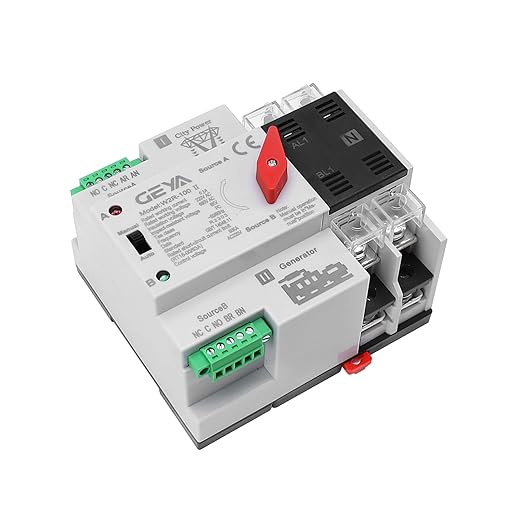 GEYA Mini ATS Automatic Transfer Switch Electrical Selector Switches Dual Power Switch 2Pole 63A 220V 50/60Hz Grid to AC Generator (Black)