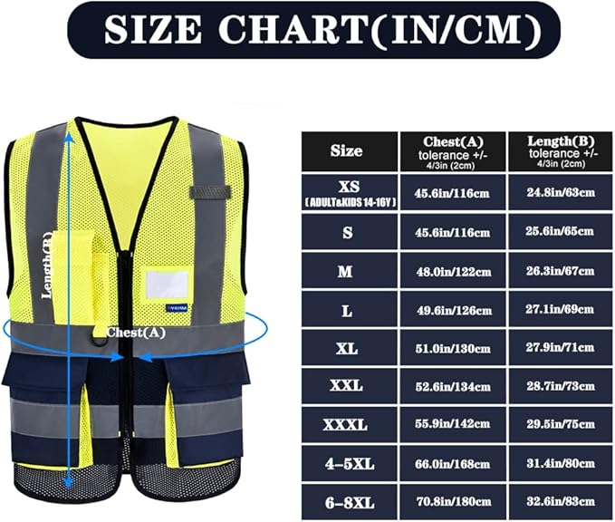 A-SAFETY High Visibility Mesh Safety Reflective Vest with Pockets and Zipper,Hi Vis Viz Reflective Safety Vest(Yellow&Navy Mesh XXL)