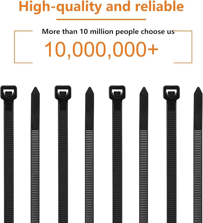 12 Inch Black Zip Ties (2000 Pack), 45 LBS Tensile Strength, Self-Locking Nylon PA66 UV Resistant Cable Ties for Indoor and Outdoor Use