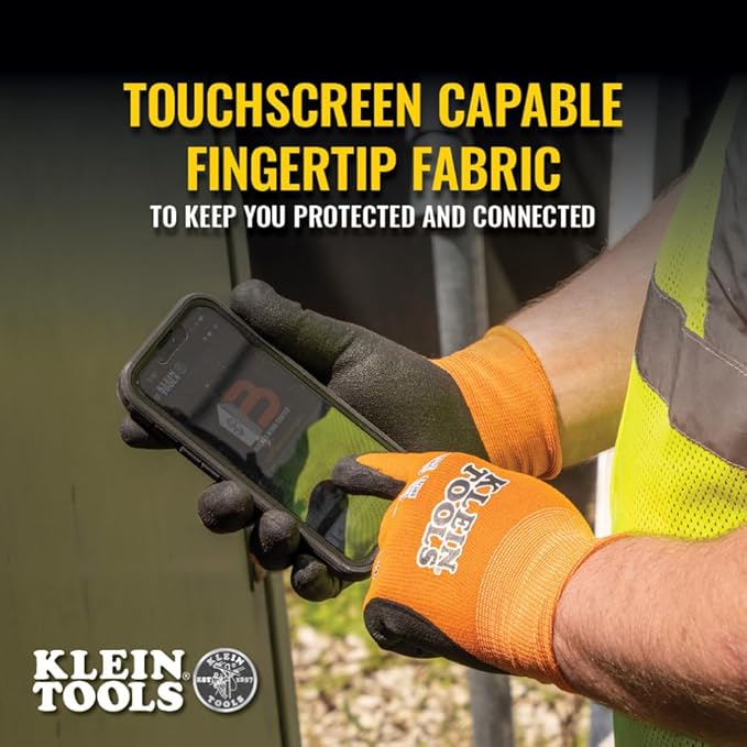 Klein Tools 60823 Work Gloves, Knit Dipped Cut Resistant ANSI A1 Nitrile Coated Gloves, Nylon-Spandex, Touchscreen Capable, 2XL, 2-Pair