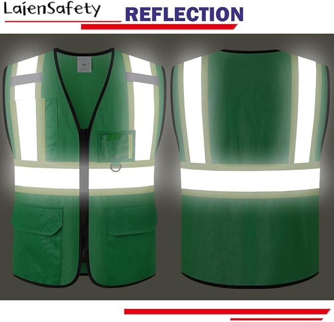 Reflective Safety Vest for Men Women with Multiple Pockets High Visibility Mesh Vest Hi Vis Construction Work Vest,Meets ANSI/ISEA Standards(EK1-178-Green-S)