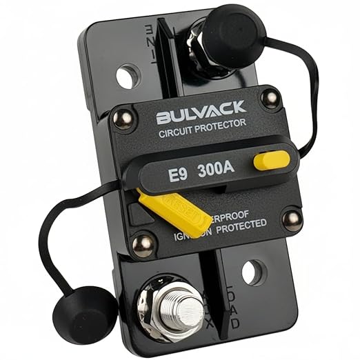 E9 3/8" Studs 300 Amp Circuit Breaker with Manual Reset for Automotive Boat ATV Vehicles Stereo Car Audio | 12V - 48V DC | Waterproof IP67 Switchable Hi-Amp 300A - Extended Surface Mount