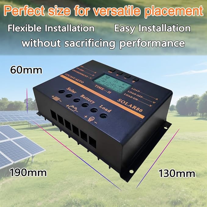Solar Controller 80A 12V / 24V Battery Charge Regulator Auto 960W / 1920W with LCD Display Mobile Power Supply Charger 5V USB Enhanced Heat Sink (80A)