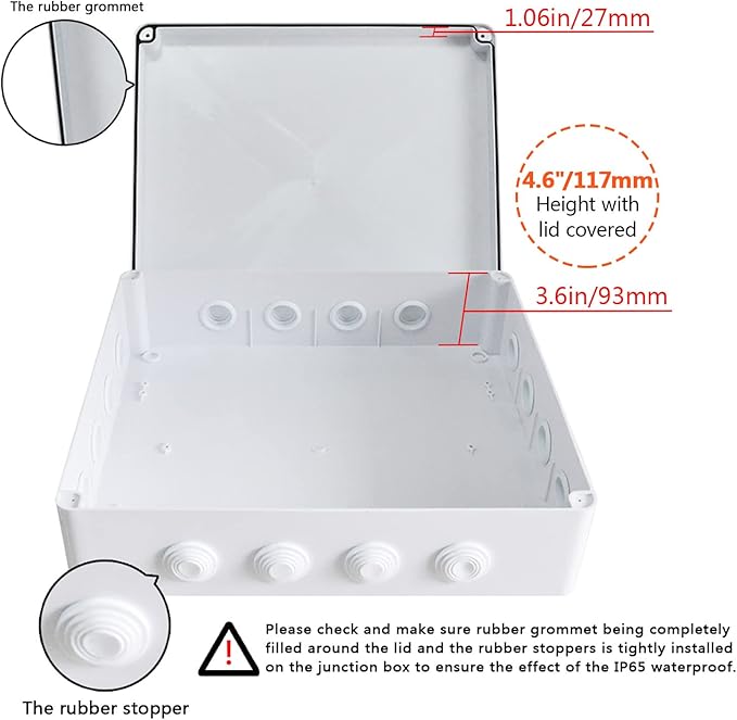 LeMotech ABS Plastic Dustproof Waterproof IP65 Junction Box Universal Electrical Project Enclosure White 15.7 x 13.8 x 4.7 inch (400 x 350 x 120 mm)