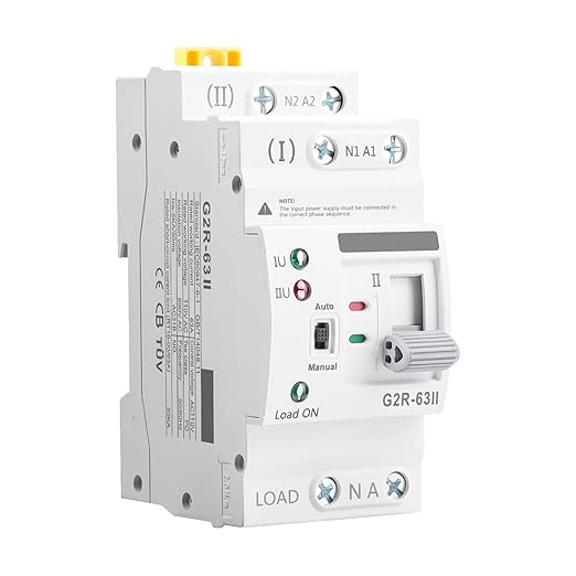 Mini ATS AC Automatic/Manual Transfer Switch 2P 63A 110V, ATS Manual Transfer for Uninterruptible Power Supply Home, Dual Auto Power Electrical Selector Switch DIN Rail Mount（G2R 2P 63A AC110V）