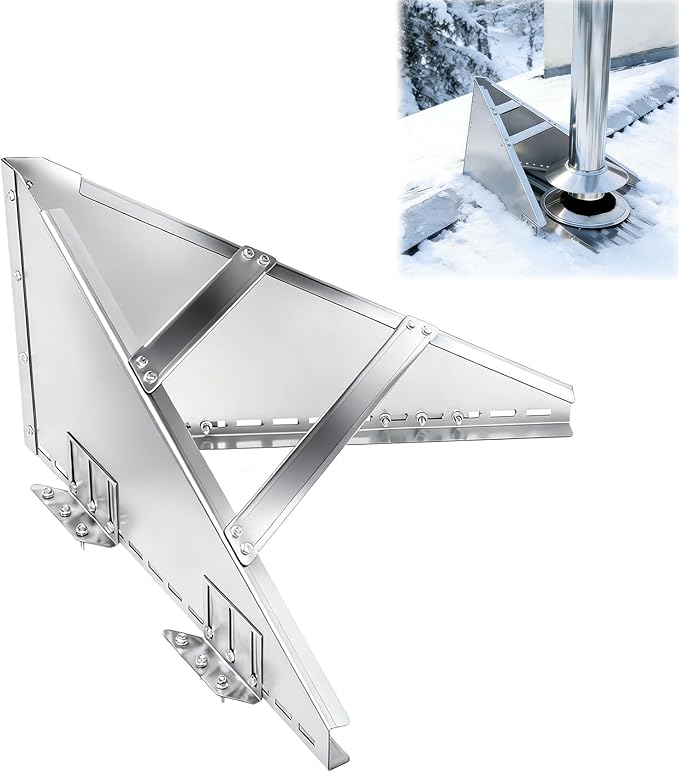 Snow Splitter for Metal Roofs, Roof Snow Diverter for 6"-10" Wood/Metal Stove Vent Chimneys, Adjustable Snow Splitter for Chimneys, Lifetime Protect DAMS and Avalanches, Galvanized Steel, Universal