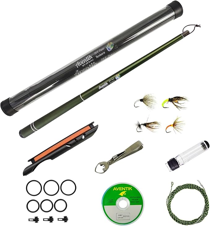 Aventik FreshStart Tenkara Rod in 7ft/8ft, Complete Beginner Tenkara Rod Kit, 24T Carbon Fiber, Easy to Cast Flexible Durable Lightweight and Compact