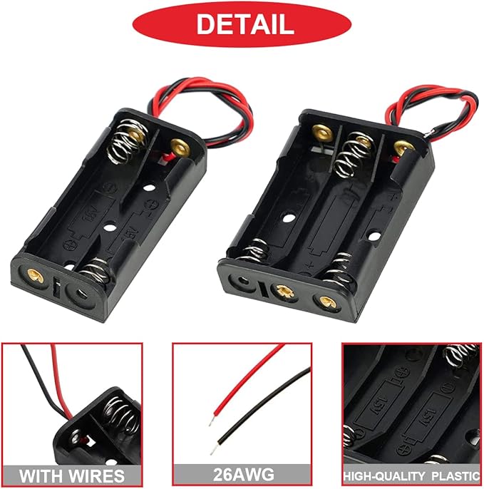 12Pack AAA Battery Holder Bundle with Leads 3 pcs 1 AAA Battery Holder 1.5V,3 pcs 2 AAA Battery Holder 2*1.5V,3 pcs 3 AAA Battery Holder 3*1.5V,3 x 4 AAA Battery Holder 4*1.5V,with Wires