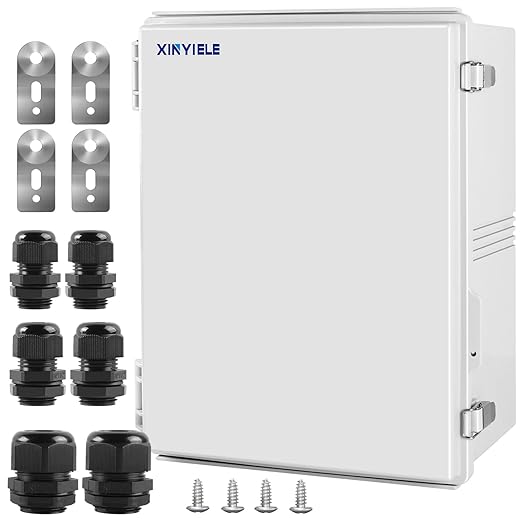 Waterproof Outdoor Project ABS Plastic Junction Box IP67 Weatherproof Dustproof Enclosure with Hinged Cover, Mounting Plate,Wall Brackets for Power Project (Grey,17.7"x13.8"x7.9")