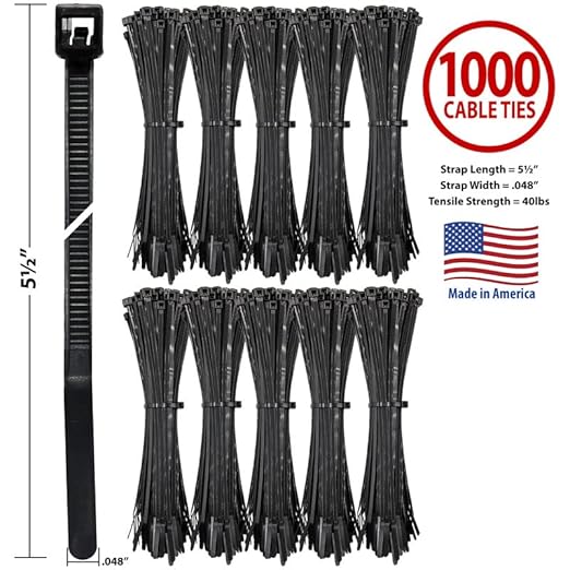 Avery Dennison Bar-Lok Nylon Black Cable Ties - 5.5" Round Style, 1000 Pieces