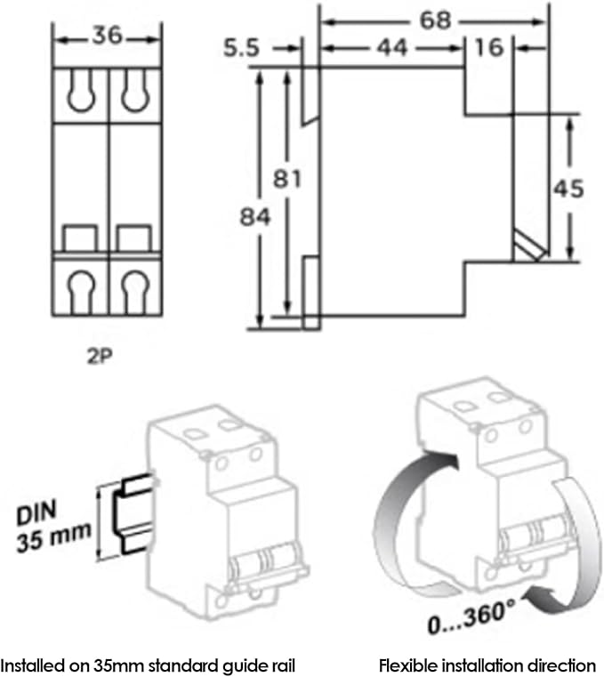 2P 250V Low Voltage DC Miniature Circuit Breaker for PV System, Grid System, DIN Rail Mount, Breaker DC Circuit Amp Solar Double Pole(63A)