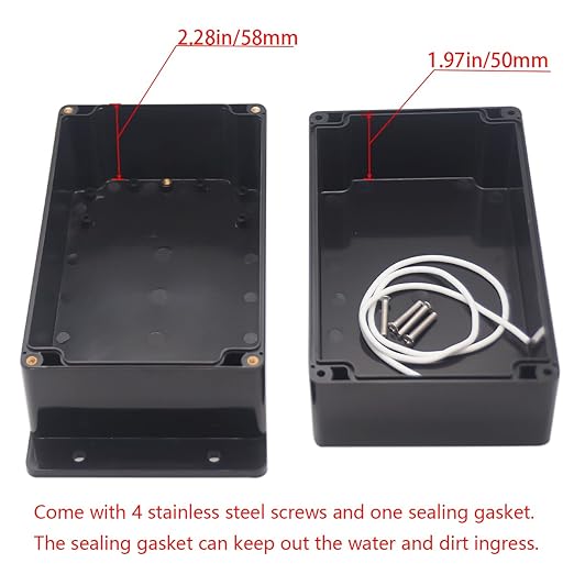 Junction Box IP65 Waterproof ABS Plastic Electrical Project Case Power Junction Boxes, Project Box with Fixed Ear Black 7.87x4.72x4.45 inch (200 x 120 x113 mm)