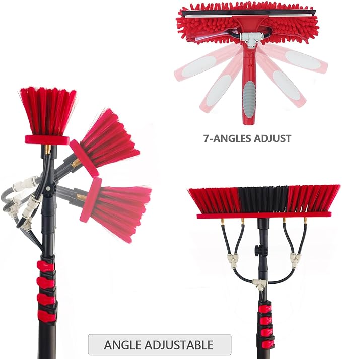 20ft Water Fed Pole Brush with Squeegee Kit Telescoping High Reach Window Cleaning Tool with Soap Dispenser Extension Solar Panel Cleaner for Household