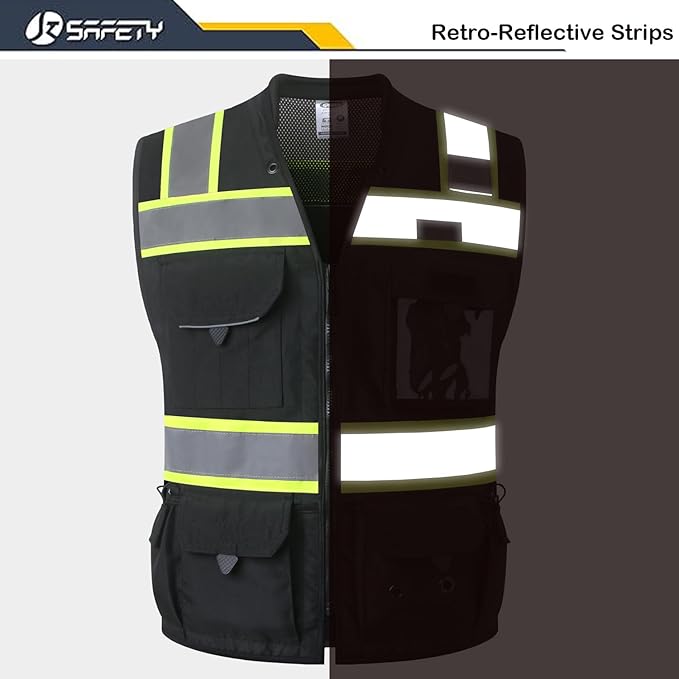 JKSafety Hi-Vis Unisex Surveyor Safety Vest Heavy Duty PPE Inner Pockets ANSI/ISEA Compliant