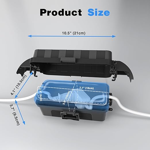FLEMOON IP55 Outdoor Electrical Box Waterproof with Detachable Awning Covers, 8.3 x 4.1 x 3.7 inch Weatherproof Extension Cord Cover, Easy Installation for Outdoor Plug, Outlet, String Lights, Black