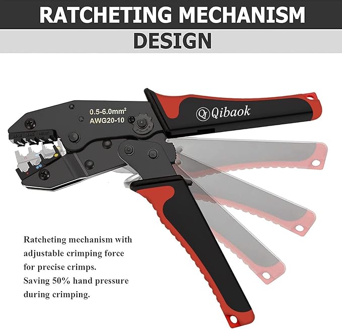 Wire Crimper Tool Qibaok Ratcheting Insulated Wire Terminal Connectors Crimping Tool for AWG22-10