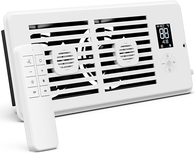 Register Booster Fan for 4” x 12” Air Registers, Quiet Operation, Helps Improve Heating & Cooling Airflow, 10-Speed Smart Vent Booster Fan with Remote for Bedrooms, Living Rooms & Older Homes