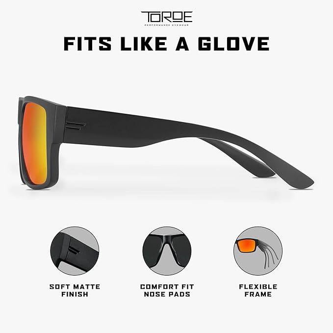 TOROE Z87+ Polarized Safety Sunglasses Matte Black TR90 Frame, ANSI Rated Lens