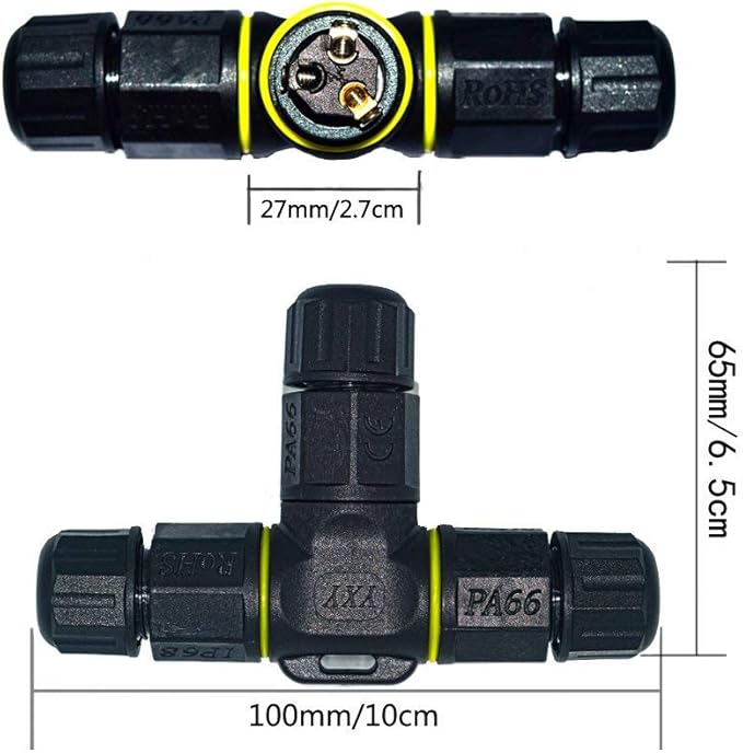 3 Way Junction Box IP68 Waterproof Electrical Junction Box 2 Pin/3 Pin/4 Pin Outdoor Cable Connector for Underground/Outdoor Ø 4.5mm-10mm, Shielded Field Installable - 3Pin