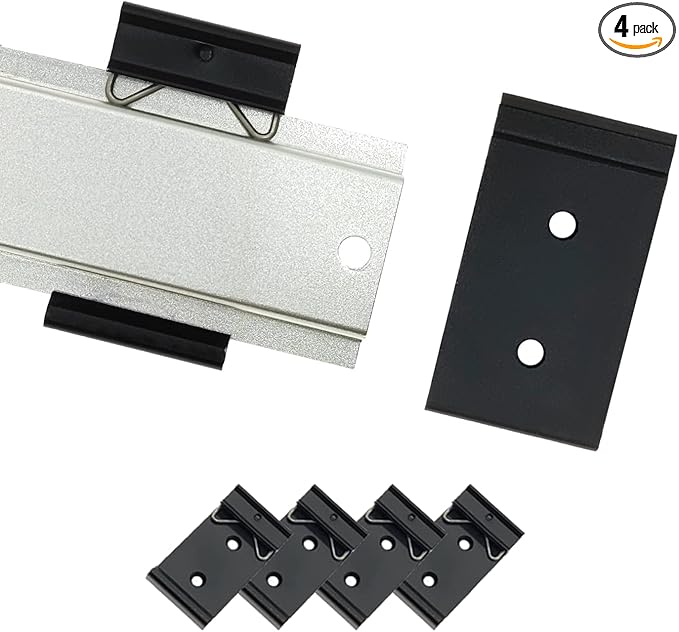 1.08" Width DIN Rail Mounting Clip, Universal Aluminum Alloy Bracket, Snap-in Fixed Clamp for 35mm Slotted DIN Rail, 4-Pack