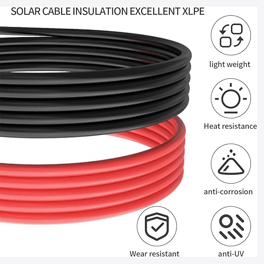 Solar Panel Extension Cable-TUV Listed 1Pair 12AWG 30FT Black and Red with Male/Female Connectors Solar Cable with Extra Pair of Connectors
