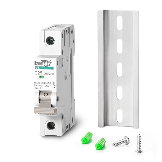 DC 25A Circuit Breaker, 1 Pole DIN Rail Mount, 250V Solar PV Disconnect Switch, Overcurrent Protection for Battery, Home, RV, and Industrial Electrical Systems