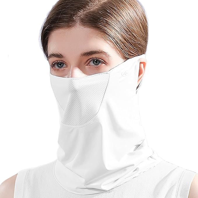 UPF 50+ Breathable Cooling Face Cover Sun UV Protection Earloop Neck Gaiter Scarf for Golf, Hiking, Fishing & Outdoors